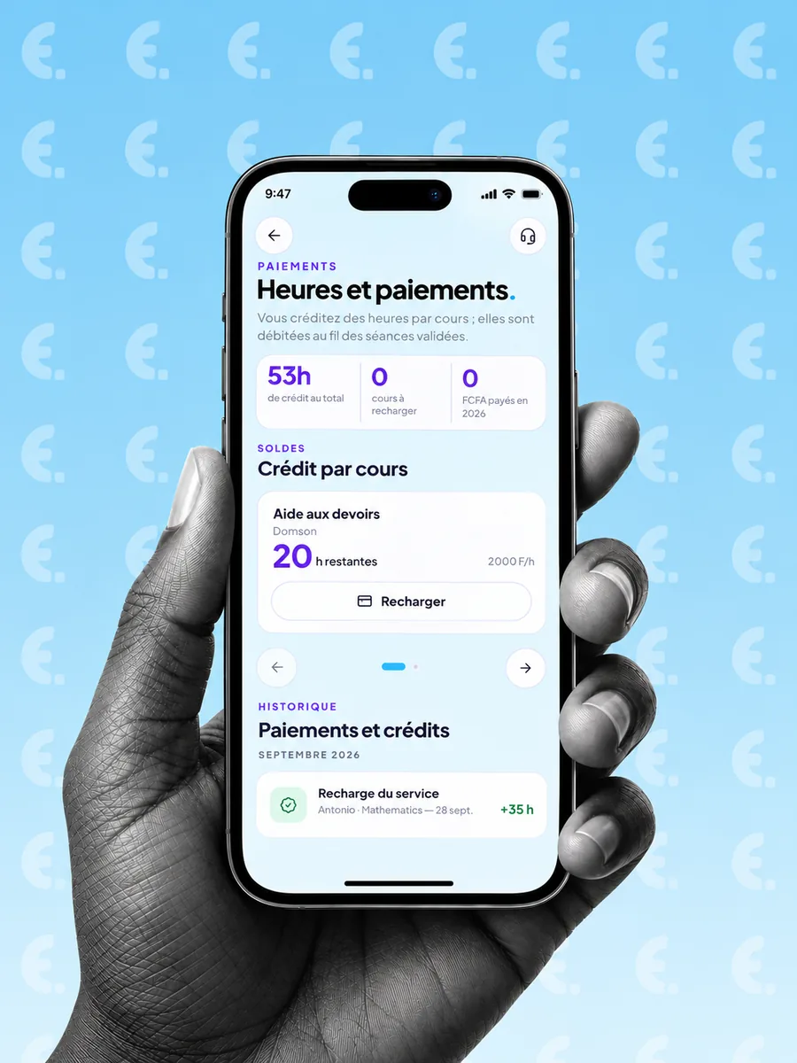 Espace famille : les heures restantes et l'historique des paiements