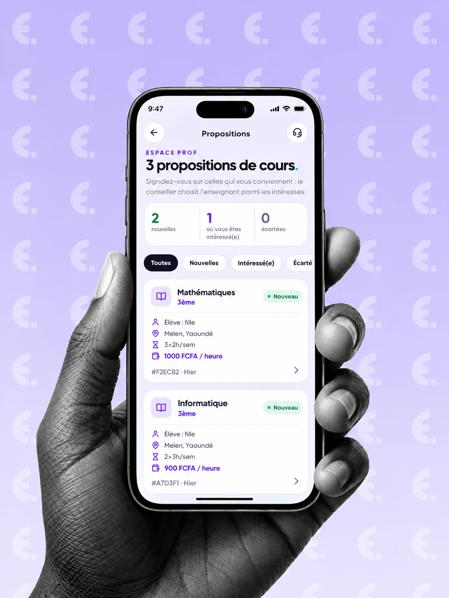Espace enseignant : les propositions de cours filtrées par ville et matière