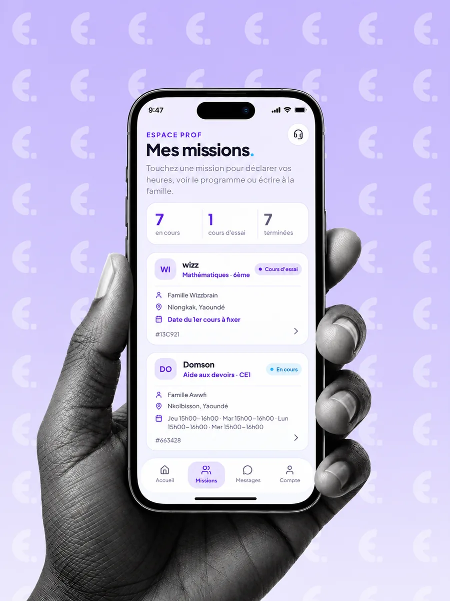 Espace enseignant : les missions en cours et à venir